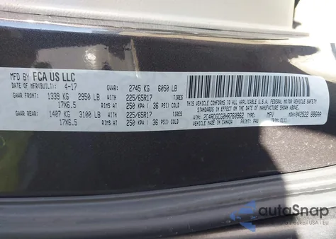 2017 Dodge Grand Caravan Sxt z USA, uszkodzony, nr VIN 2C4RDGCG0HR760962